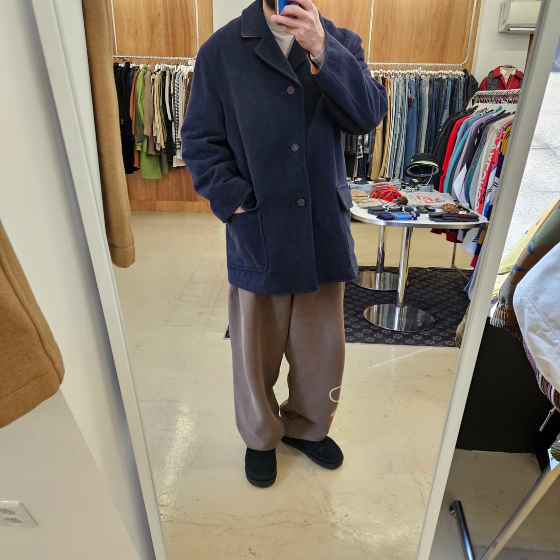 NEWYORKER 뉴요커 오버핏 울자켓 가죽디테일 빈티지 반코트 2XL 상품이미지8