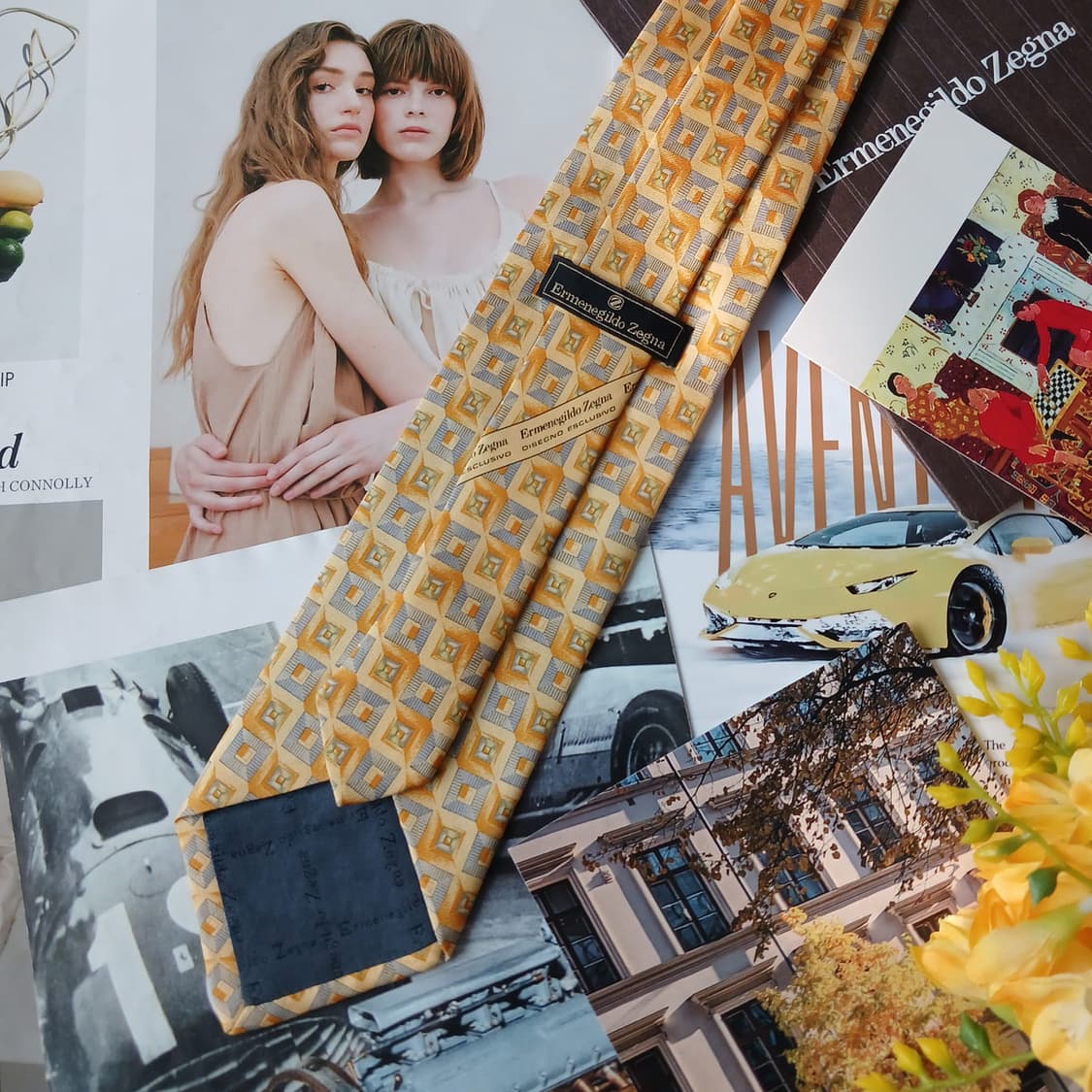  제냐 실크 옐로우 기하 패턴 넥타이 9.4cm A+등급 A19546 상품이미지4