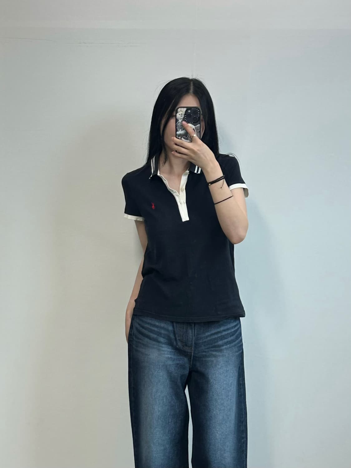 폴로 랄프로렌 자수로고 블랙 링거 반팔 카라 티셔츠 상품이미지1