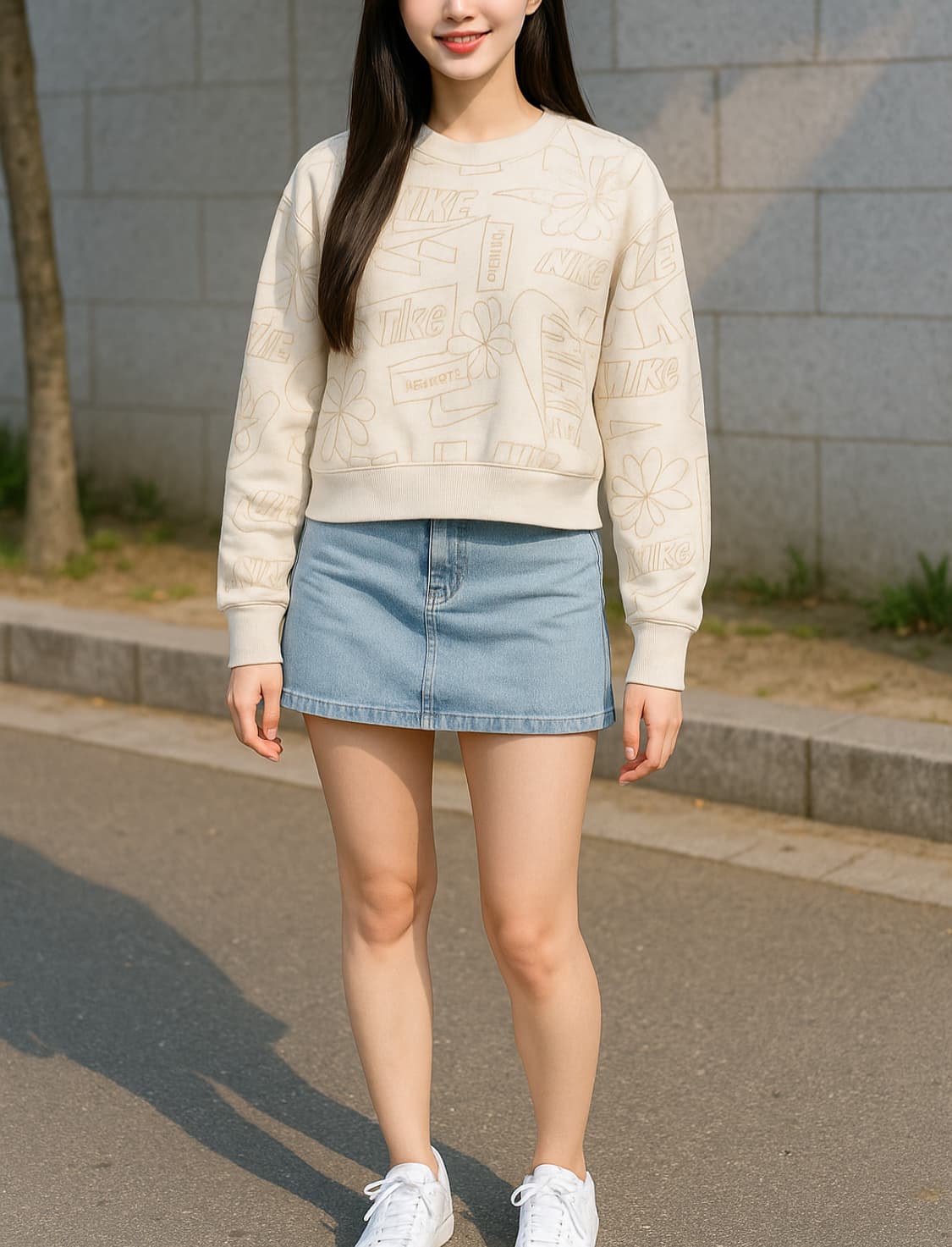 나이키 로고 골드패턴 크롭 기모 맨투맨_S 상품이미지1