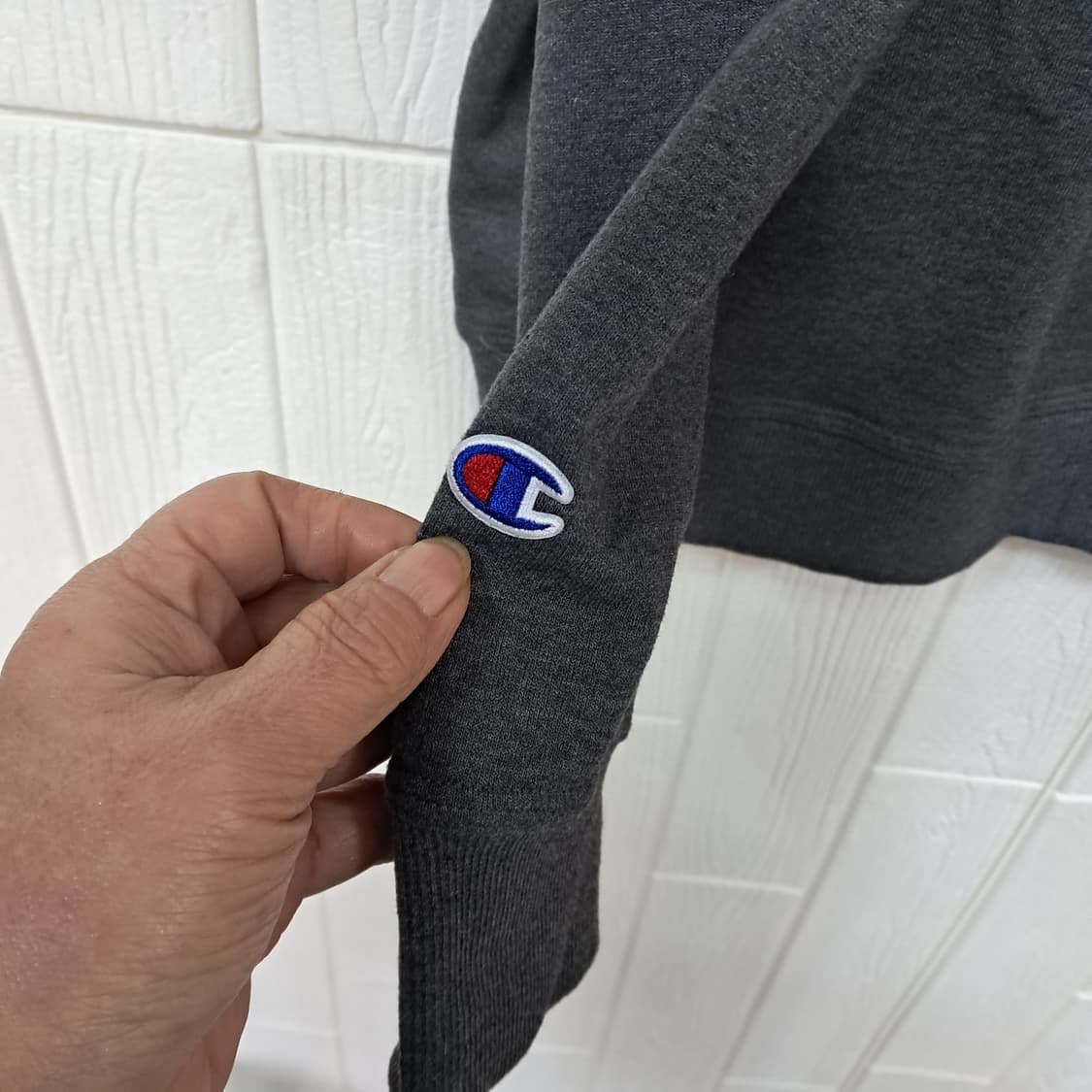 챔피온 로고 기모  후드티 다크 그레이 L 상품이미지3