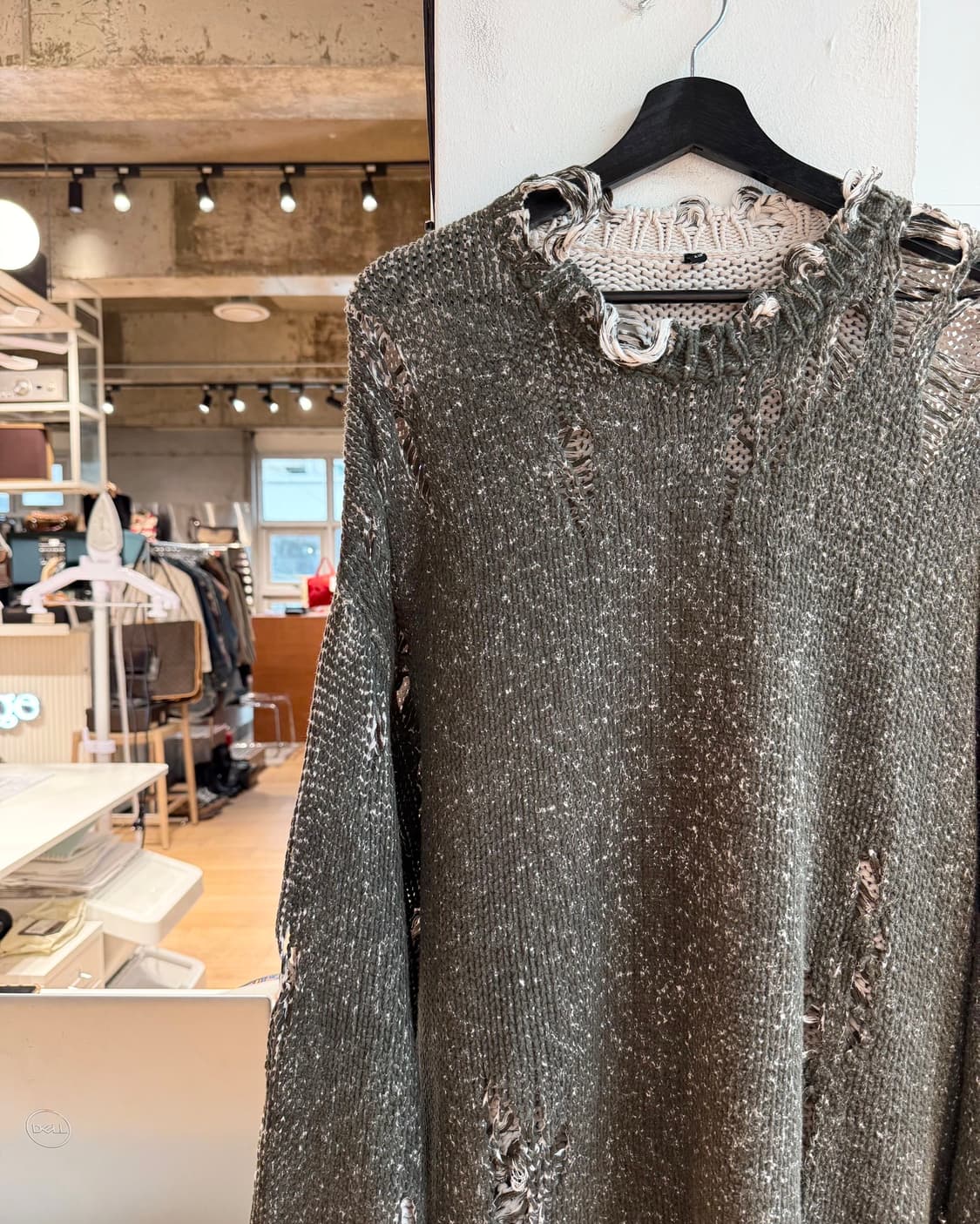 r13 카키 디스트레스드 오버사이즈 니트 상품이미지4