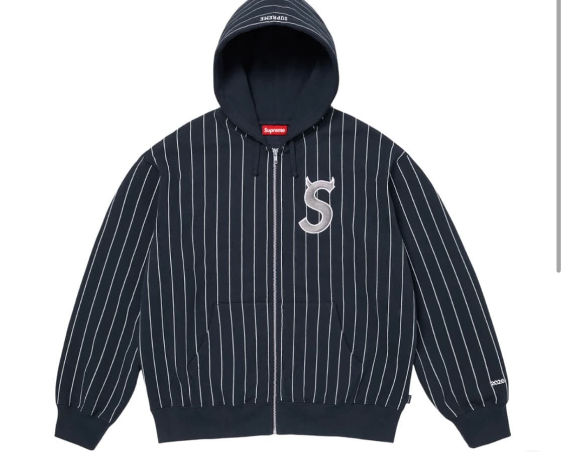 슈프림 데빌 S로고 집업 후드 스트라이프 네이비 상품이미지1