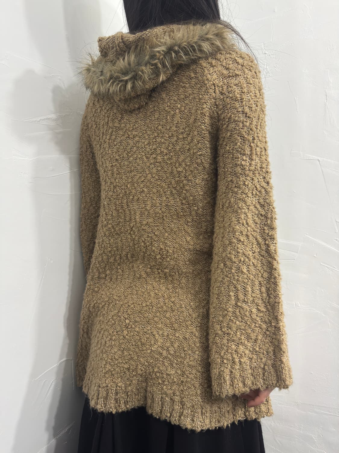 pink adobe fur hood knit cardigan 상품이미지5