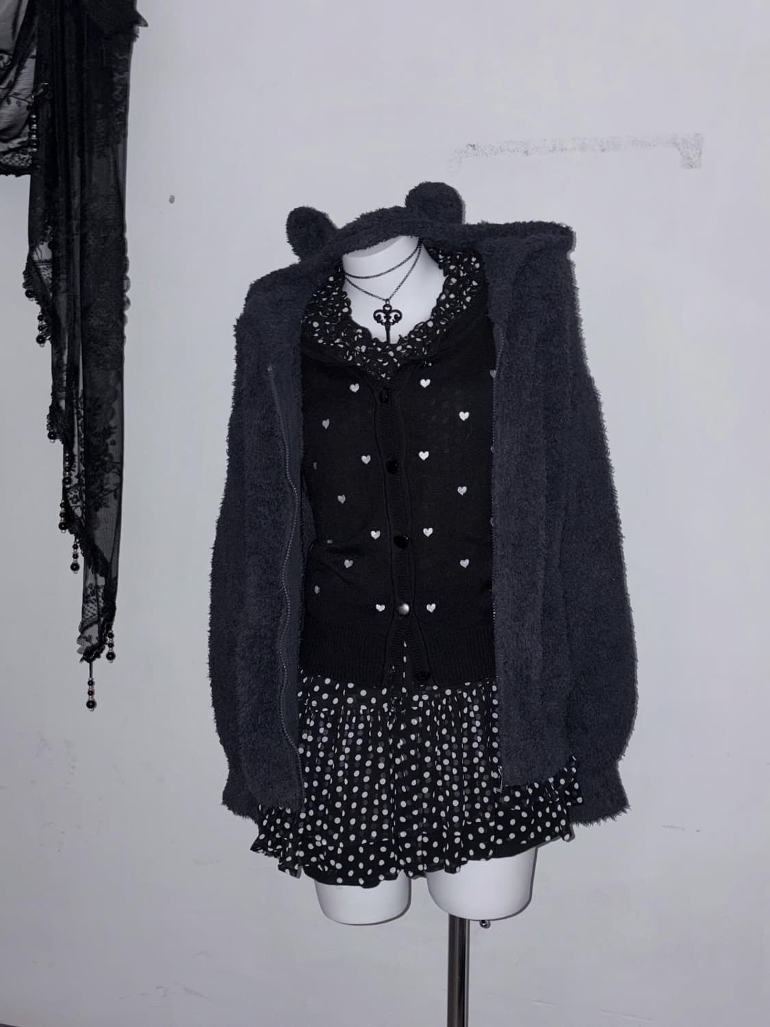 키치 곰돌이 후집 & 공겜여주 도트 믹스코디🎵🖤 상품이미지1