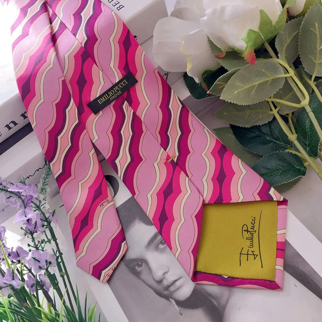 에밀리오 푸치 실크 핑크 웨이브 패턴 넥타이 9.5cm A등급 K1342 상품이미지3