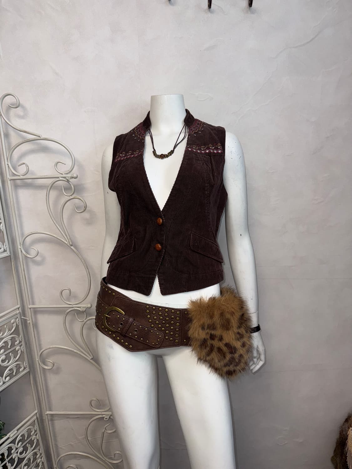 Bean pole brown bohemian corduroy vest 상품이미지6