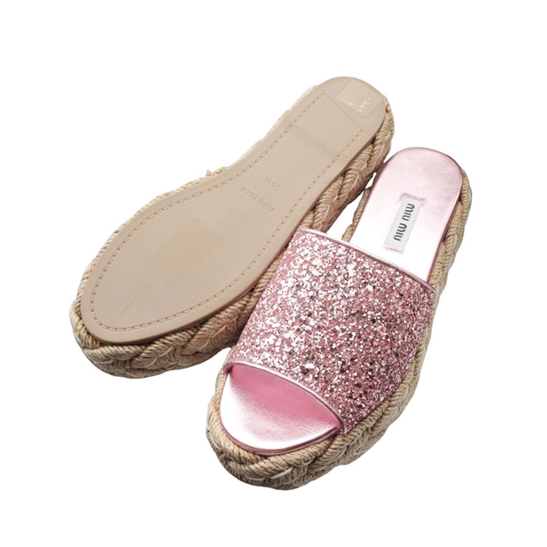 미우미우 핑크 글리터 에스파드류 슬리퍼 35반 상품이미지3