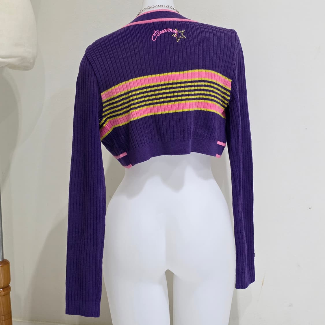 converse 컨버스 빈티지)y2k 스타 퍼플 크롭 니트 가디건 상품이미지3