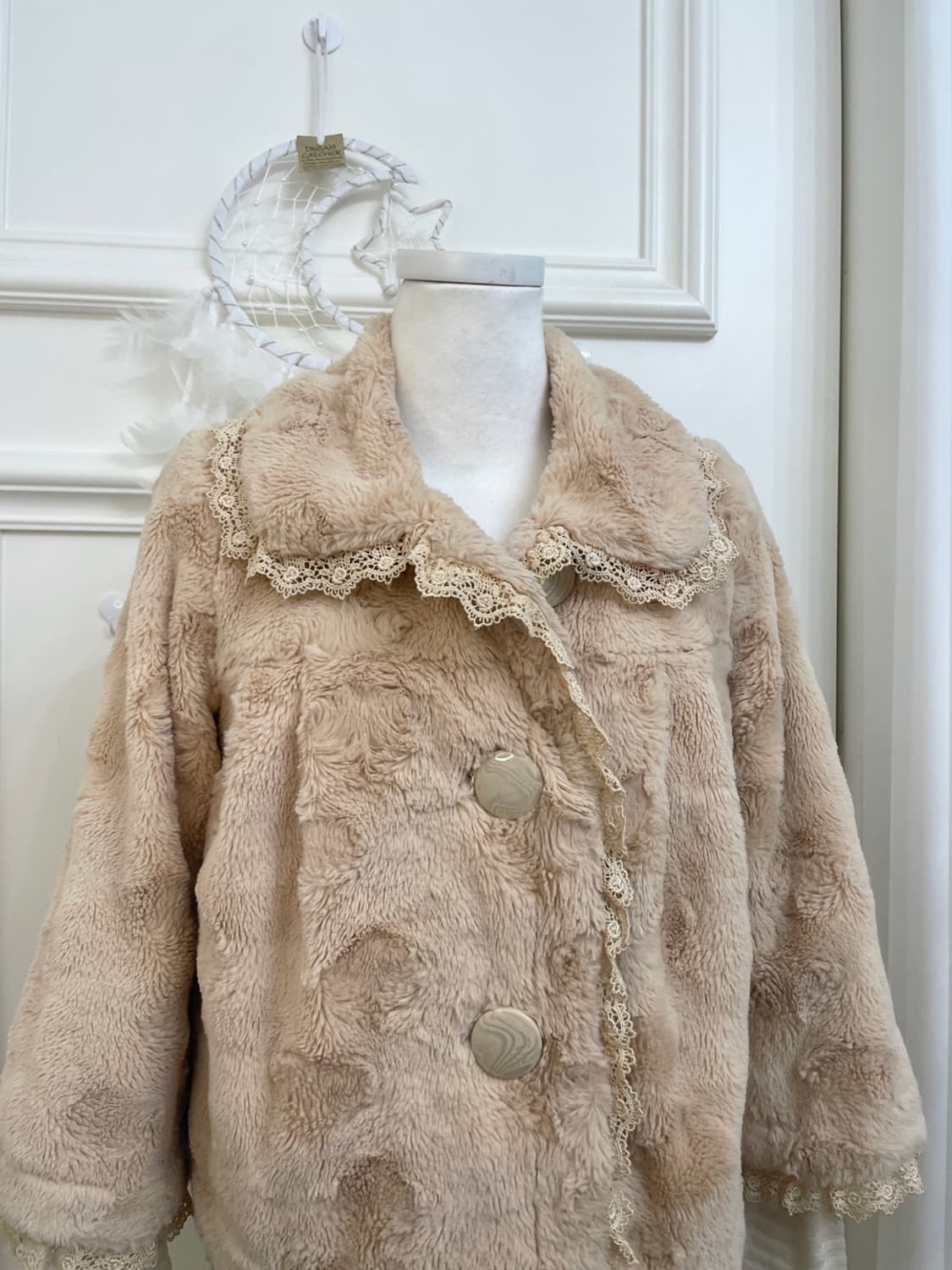 beige lace trim collar fairy fur jacket 상품이미지6