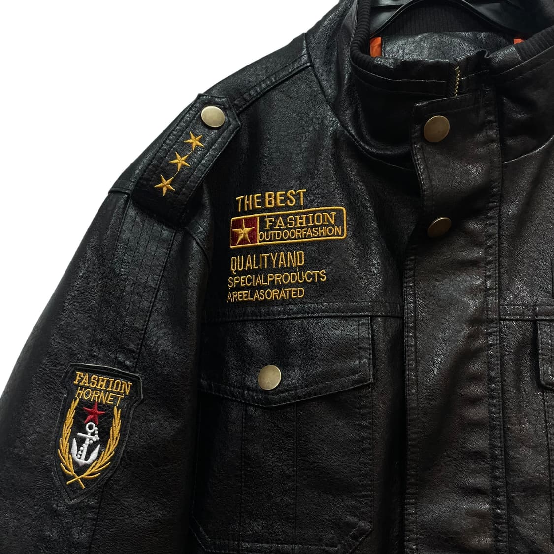 Black Military Leather Jacket 상품이미지5