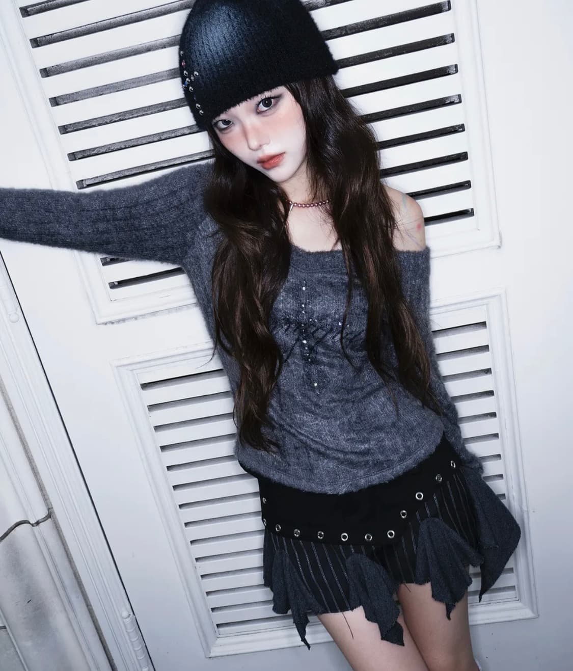 체리퀴리 cross starlight knit 차콜 상품이미지2