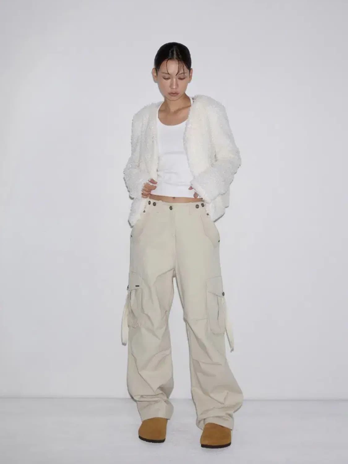 이네기 퍼 가디건 아이보리 상품이미지2