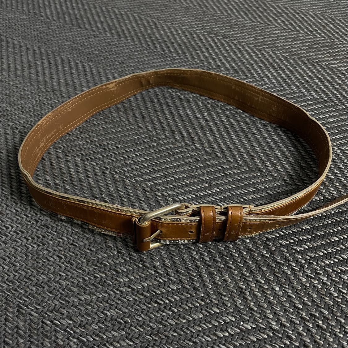 빈티지 웨스턴 체크 브라운 레더 벨트o 4501 상품이미지1