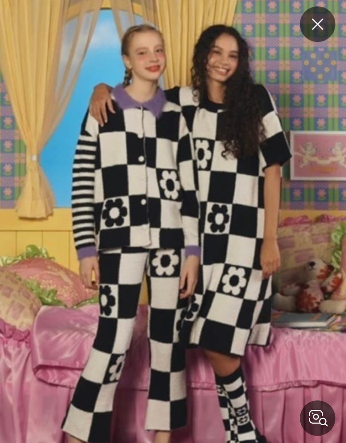 위글위글 플라워 체크 홈웨어 잠옷 세트 상품이미지2