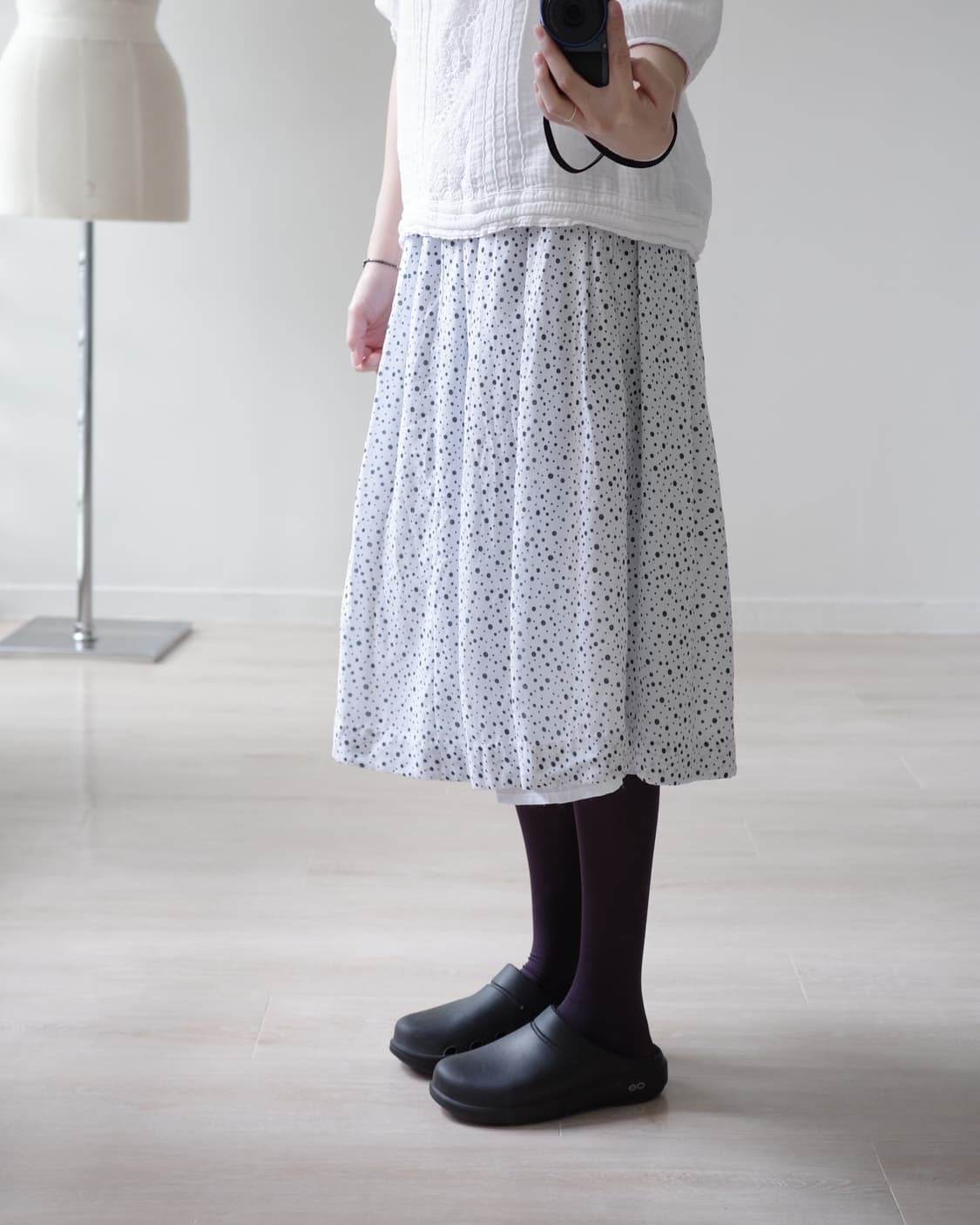 Retro dot flared skirt 상품이미지7