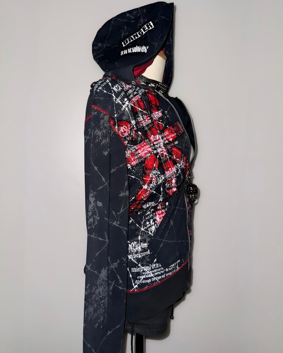 매드펑크 레드블랙 펑크 해골 후드집업 상품이미지7