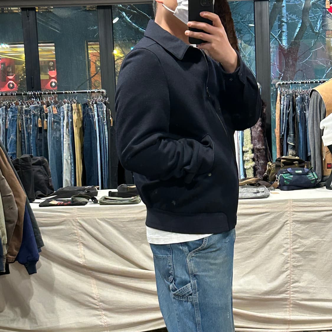 XL) 코모도 스퀘어 네이비 울 블루종 봄버 자켓 상품이미지10