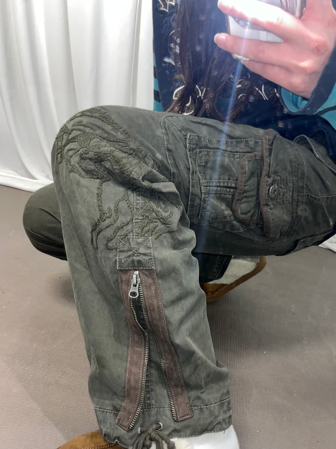 Y2K 자수 포인트 오버핏 카고 팬츠 상품이미지4