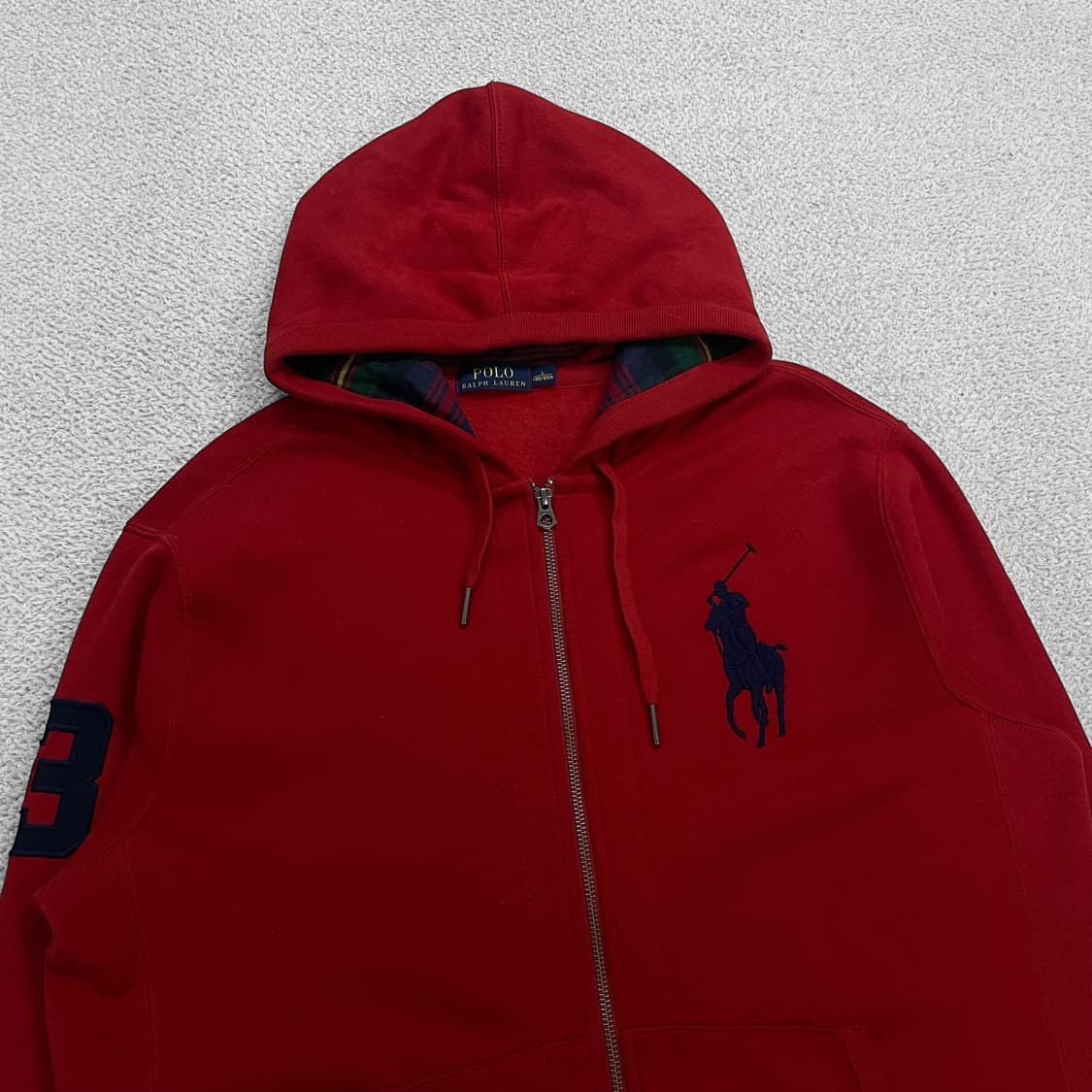 폴로 랄프로렌 빅 포니 체크 후드집업 레드 상품이미지2