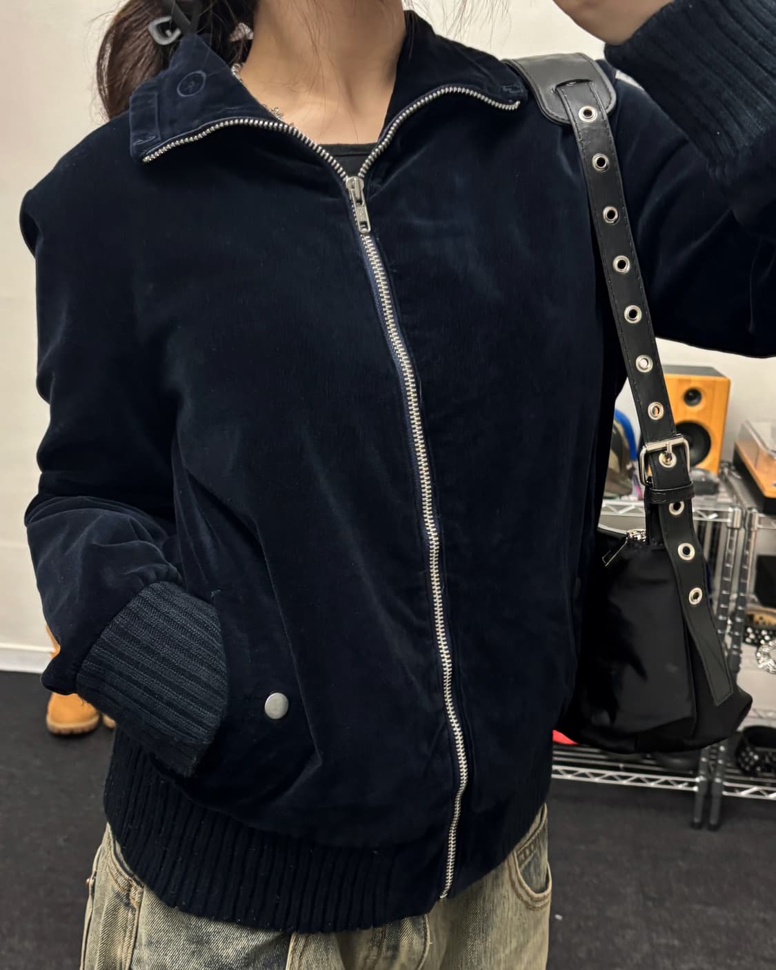 재팬 빈티지 벨벳 트러커 집업 자켓 네이비 상품이미지1