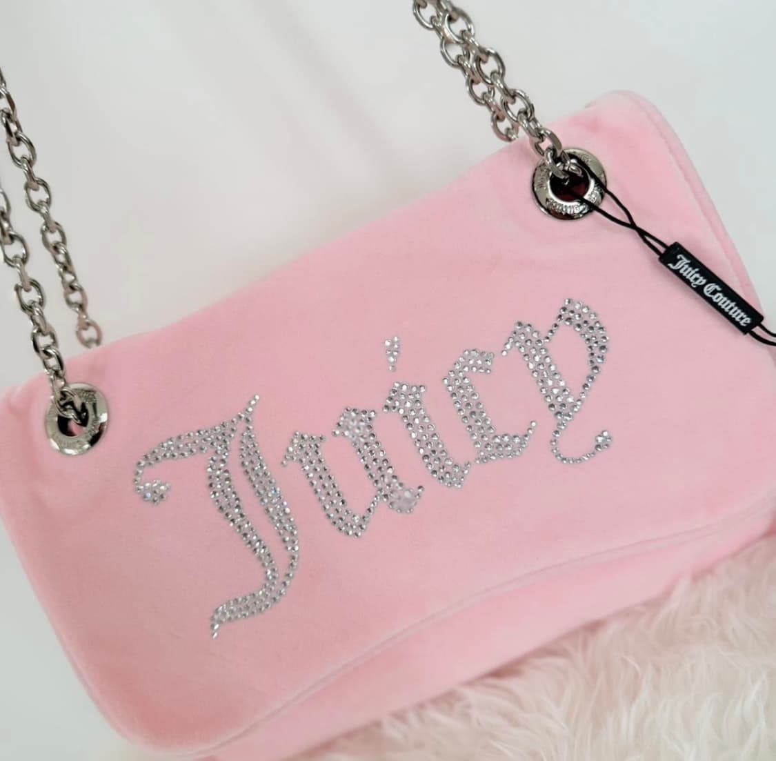 쥬시꾸뛰르 벨벳 스톤 체인 숄더백/크로스백 핑크 상품이미지3