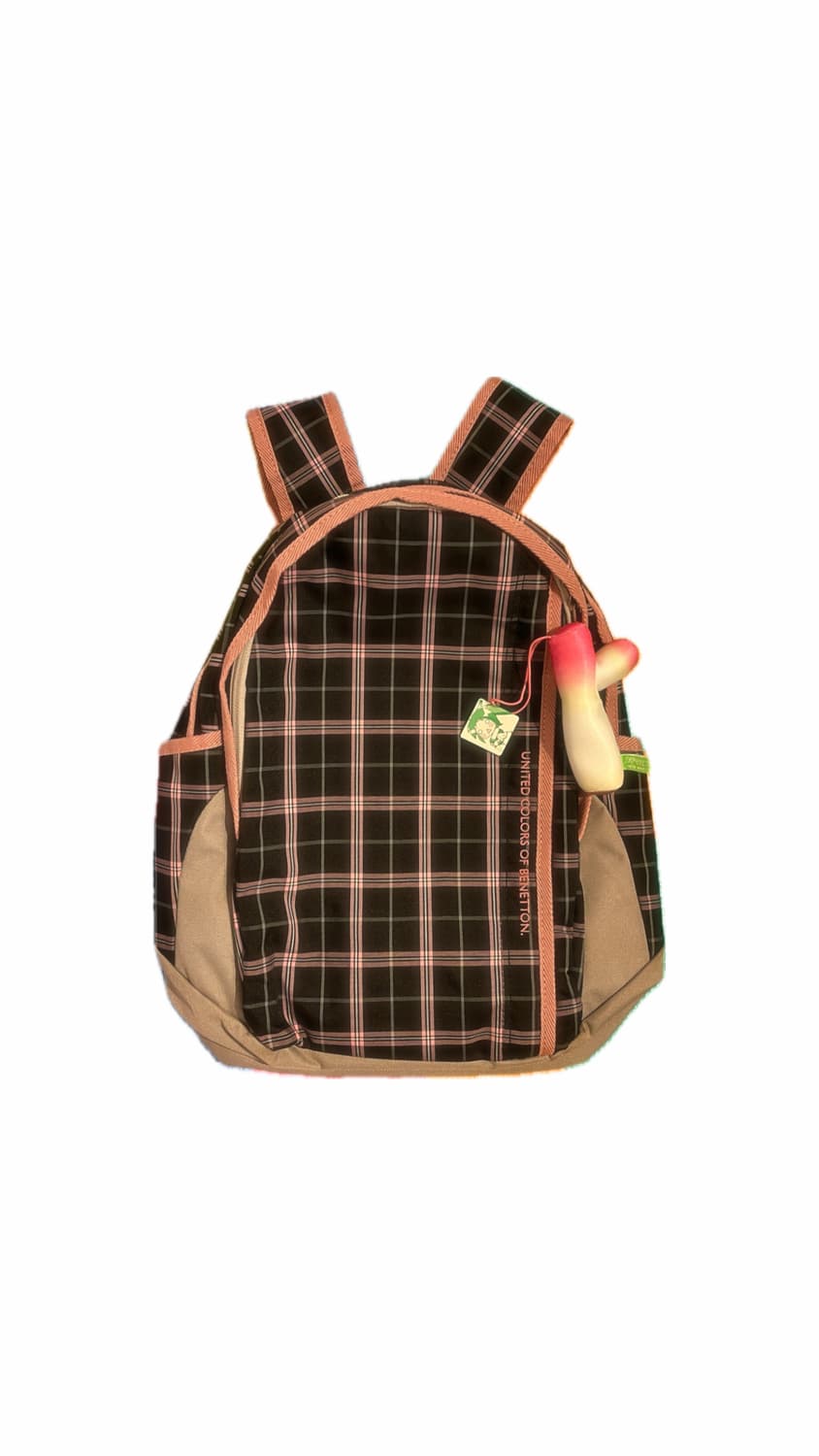 베네통 블랙 핑크 체크 백팩 🎀 상품이미지1