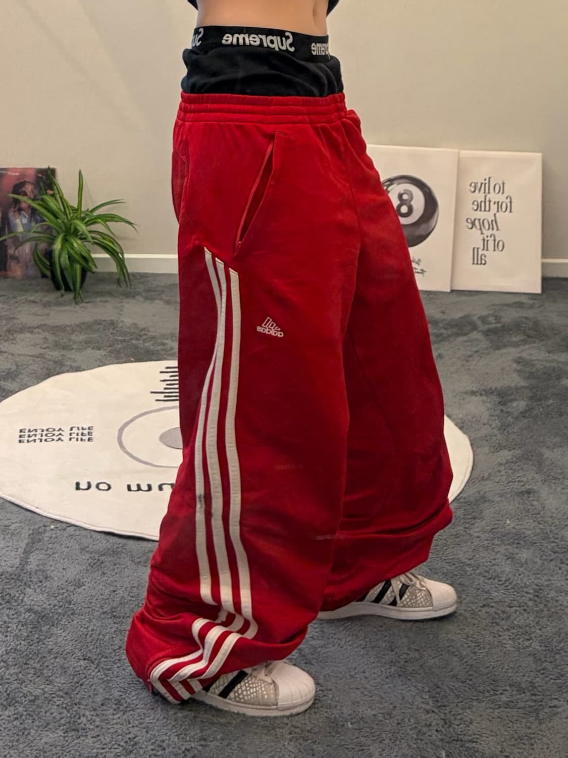 90s ADIDAS 올드스쿨 레드&화이트 져지 트랙팬츠 상품이미지1