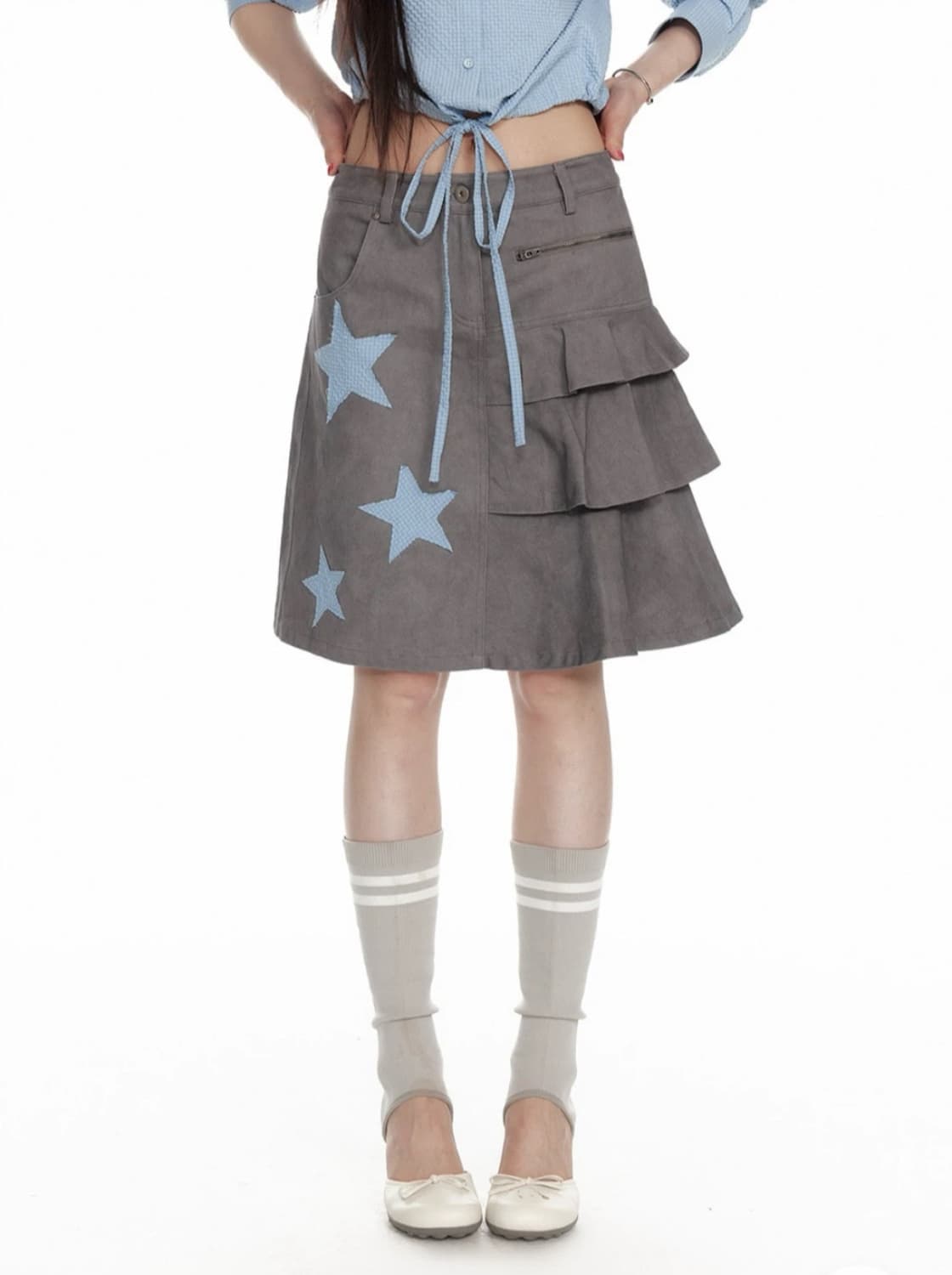 스티치 스타 플리츠 스커트 상품이미지1