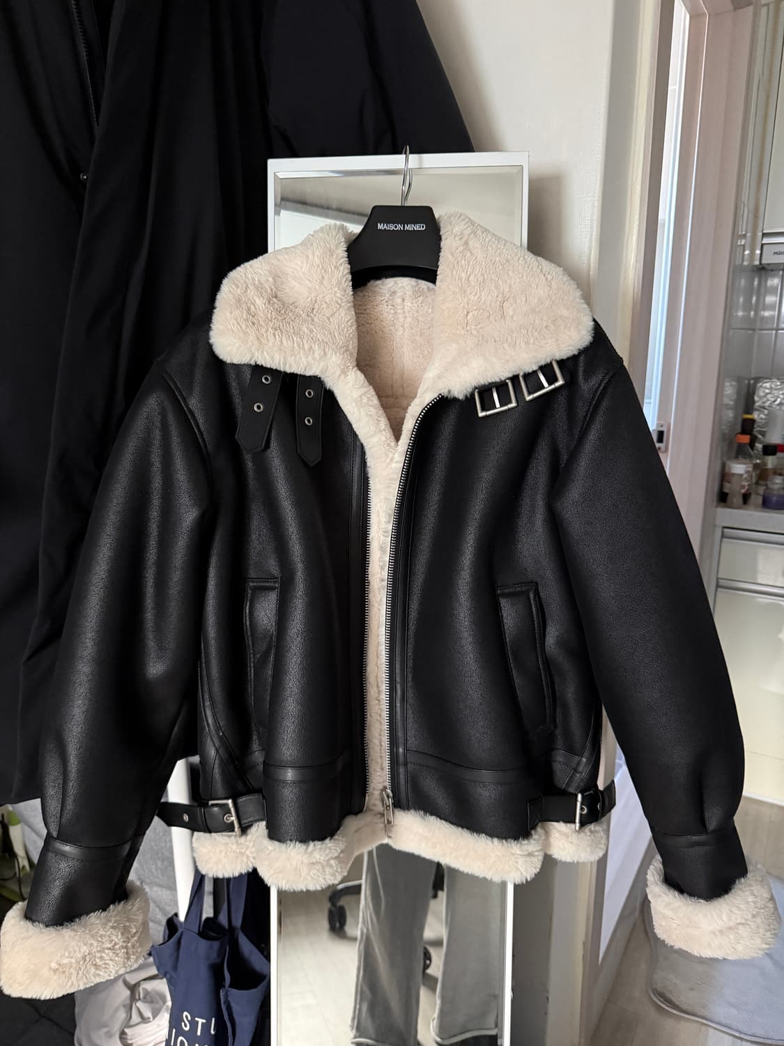 도프제이슨 하이넥 레더 무톤 자켓 BLACK L 상품이미지2