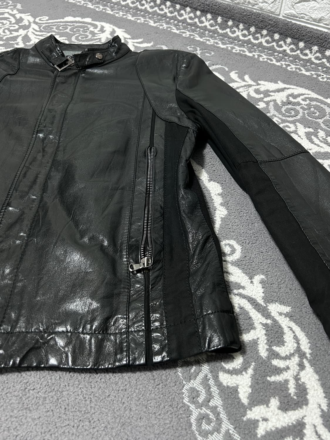 래노마 믹스드 판넬 램스킨 자켓 상품이미지5