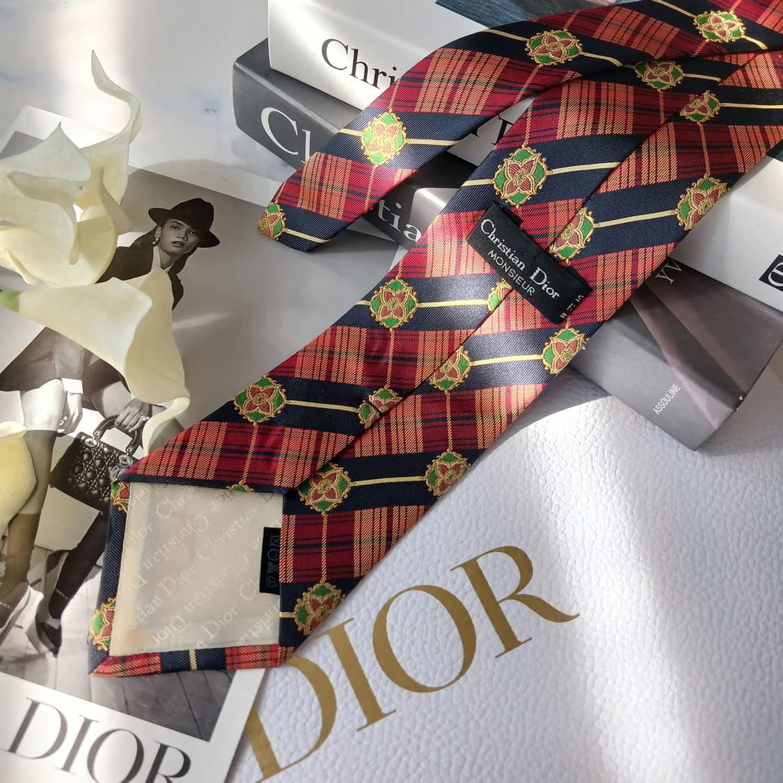 크리스찬 디올 실크 체크 패턴 넥타이 9.5cm A~A+등급 E741 상품이미지4