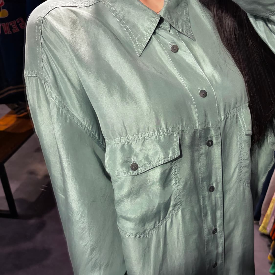  [IM] 실크 긴팔 셔츠 민트 그린 상품이미지5