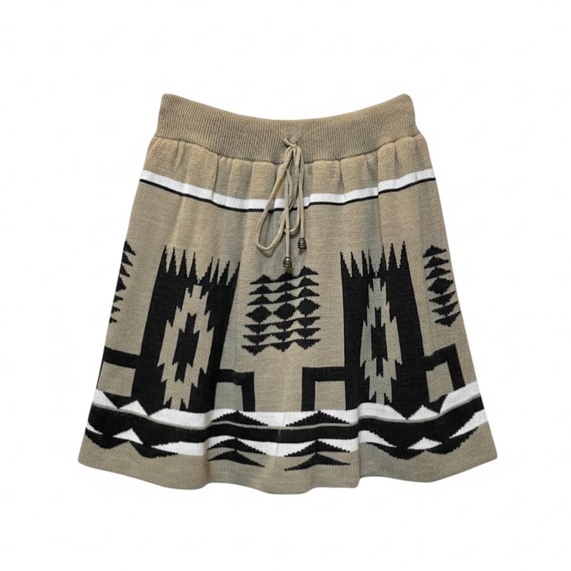 JPN VINTAGE 니트 스커트 아즈텍 패턴 허리 스트링 디테일 베이지 상품이미지1