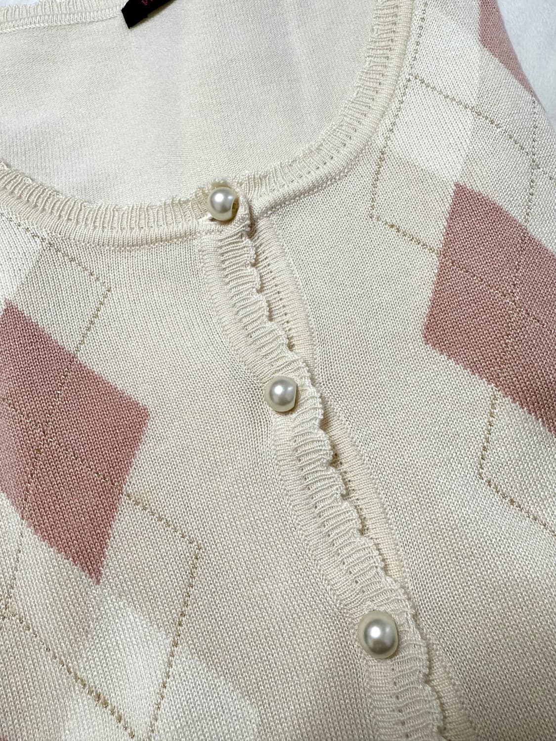 로걀 핑크 아가일 가디건 상품이미지2