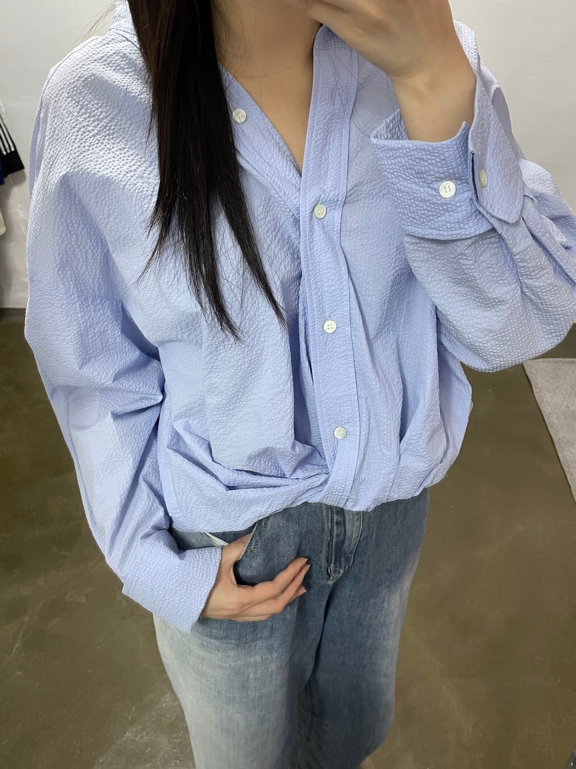 ORR 블루 텍스처 셔츠 M 상품이미지1