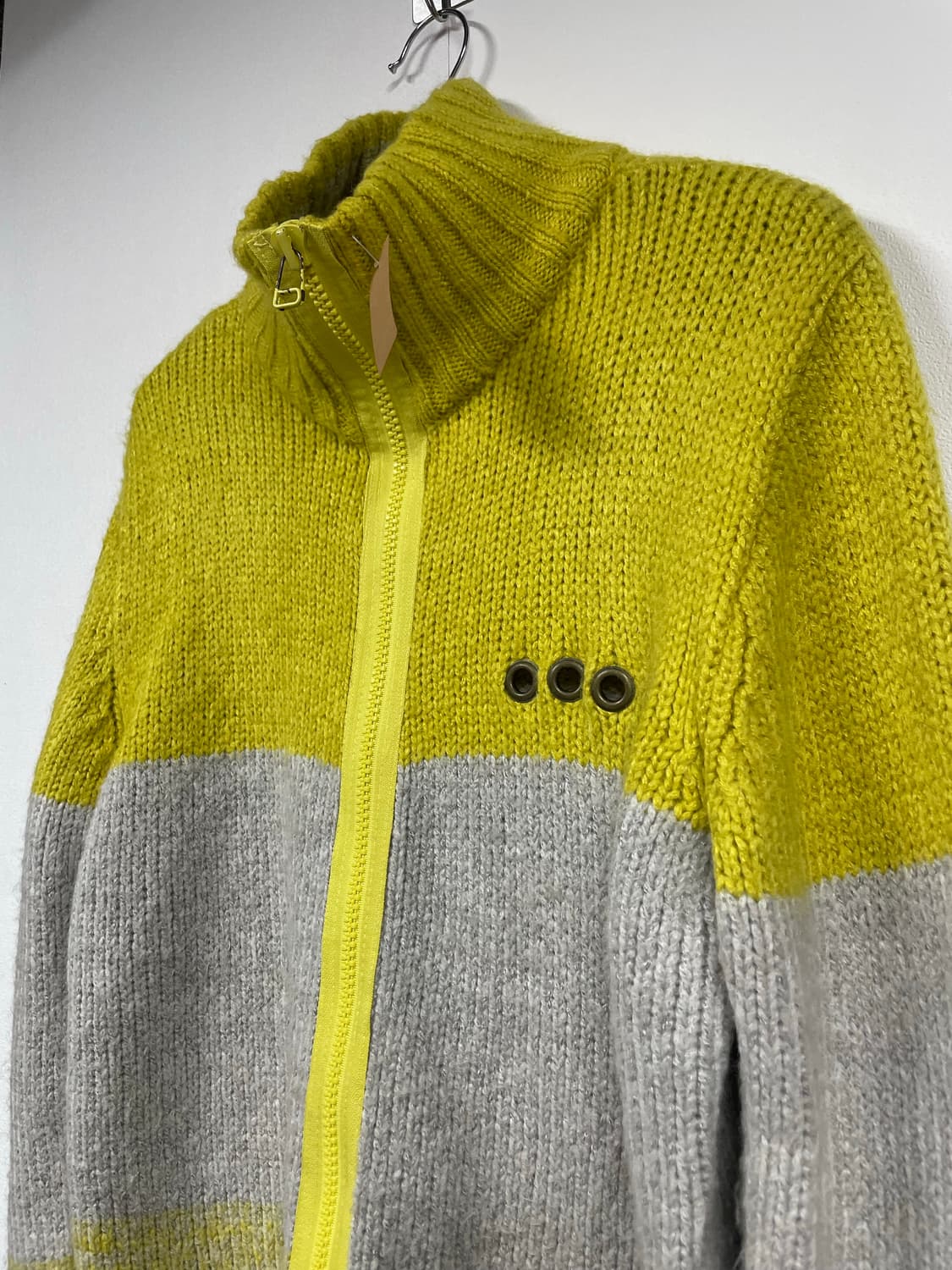 빈티지 옐로우 그레이 니트 집업 가디건 상품이미지3