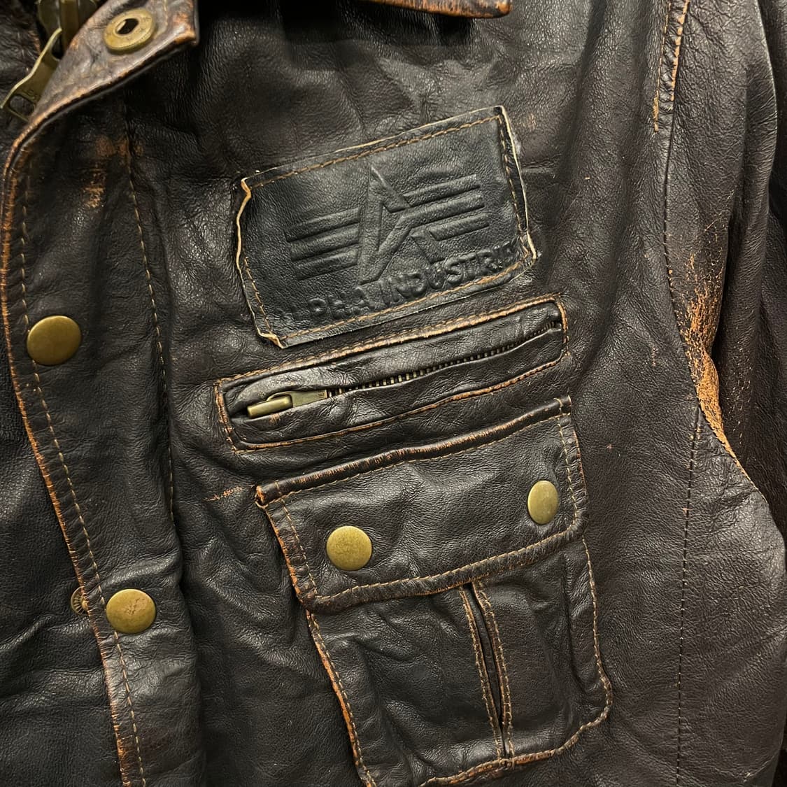 90s 알파 인더스트리 스페이스 포스 스컬 자수 라이더 리얼 레더 자켓 상품이미지3