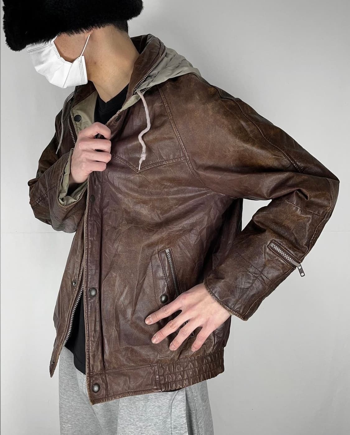 리버시블 후드 가죽자켓 상품이미지4