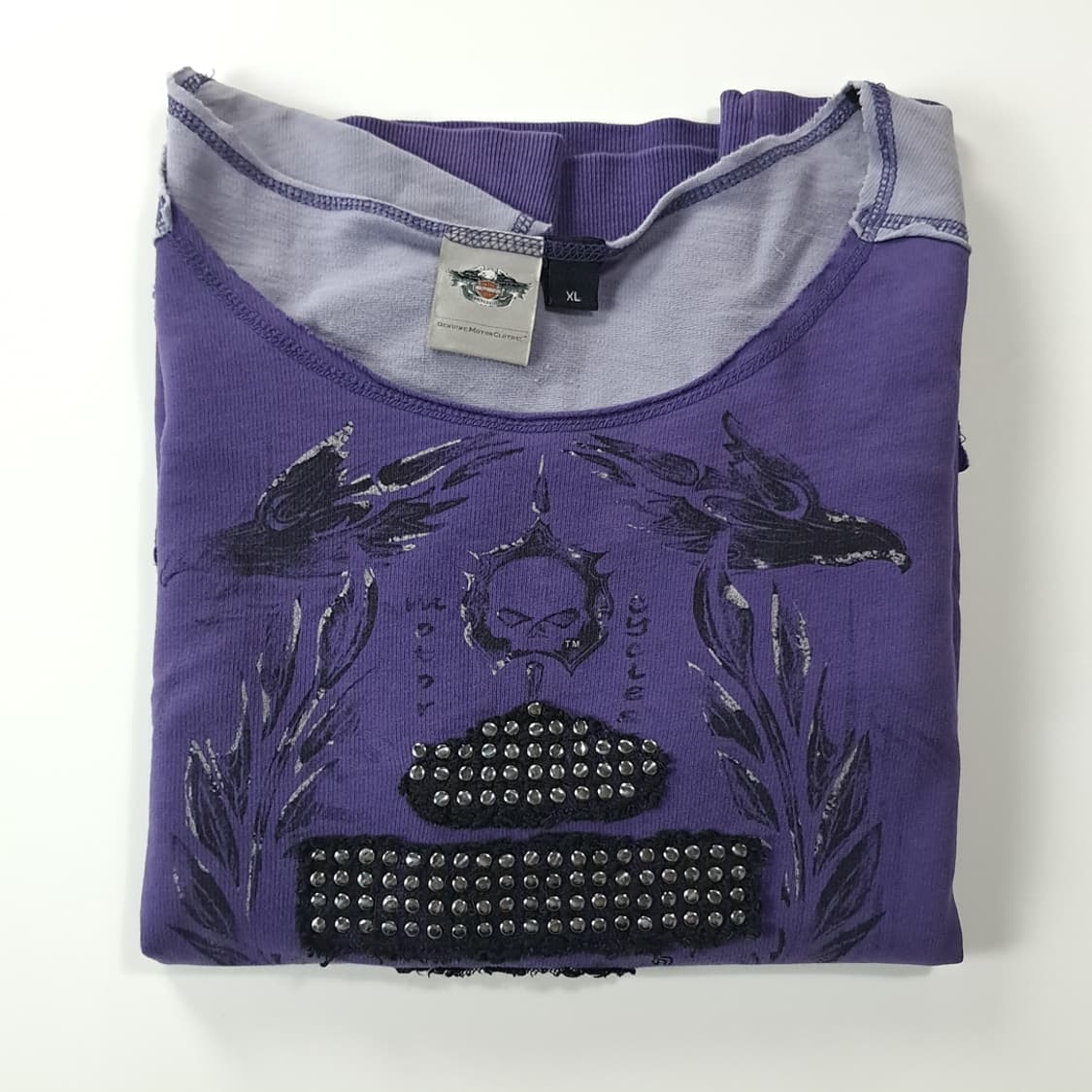 CK200 XL 할리데이비슨 스컬라인스톤 퍼플 와이드넥 티셔츠 상품이미지6