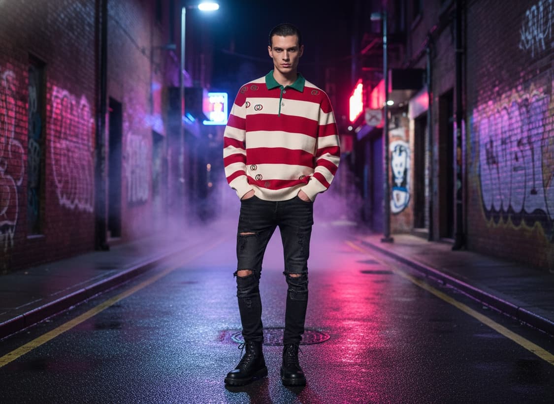 [A급] 구찌 GG 마틀라세 울 100% 니트 카라 셔츠 (L사이즈) 상품이미지1