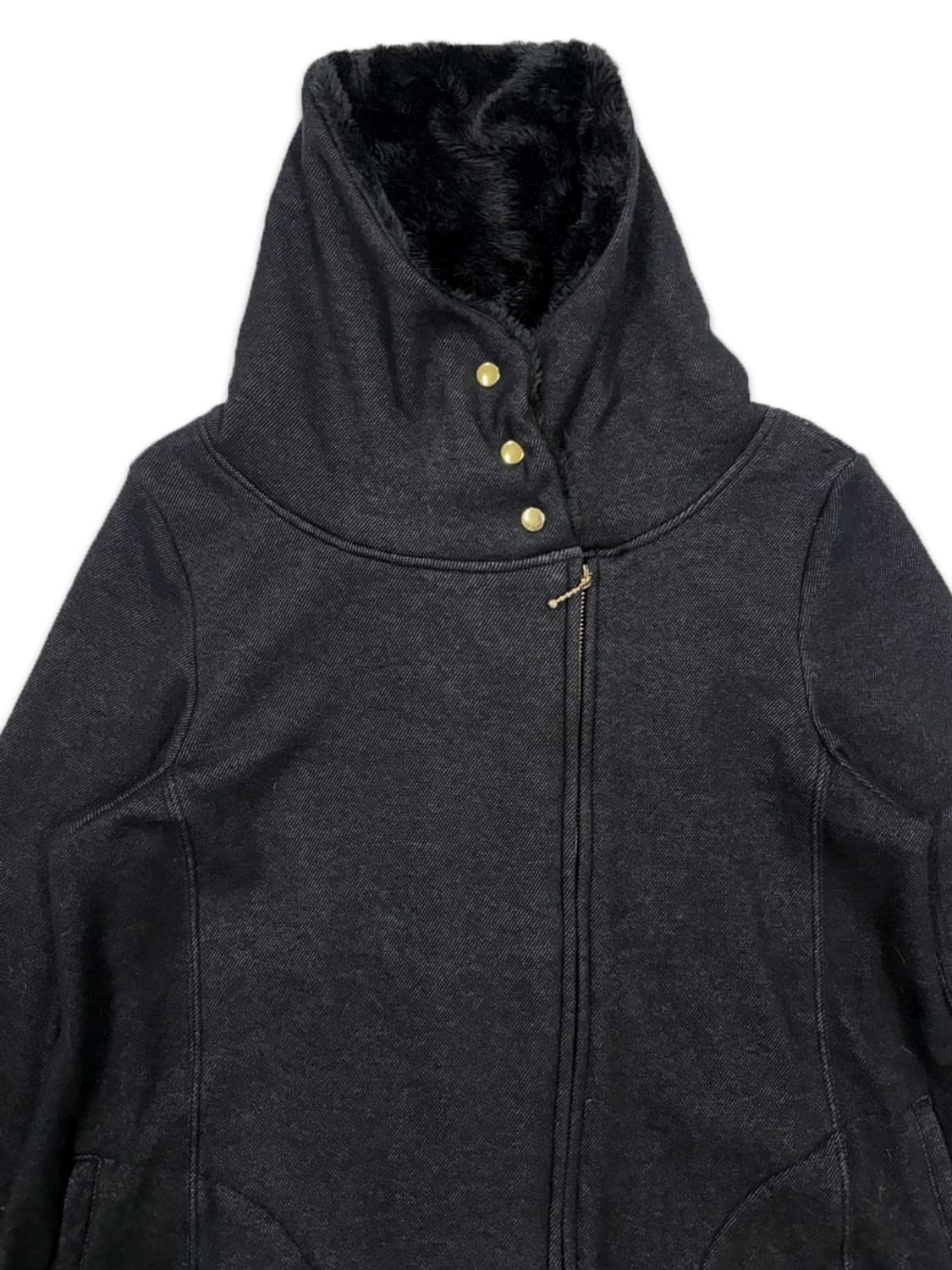 빈티지 블랙 안기모 사선 지퍼 플레어 롱 스웨트 자켓 상품이미지2