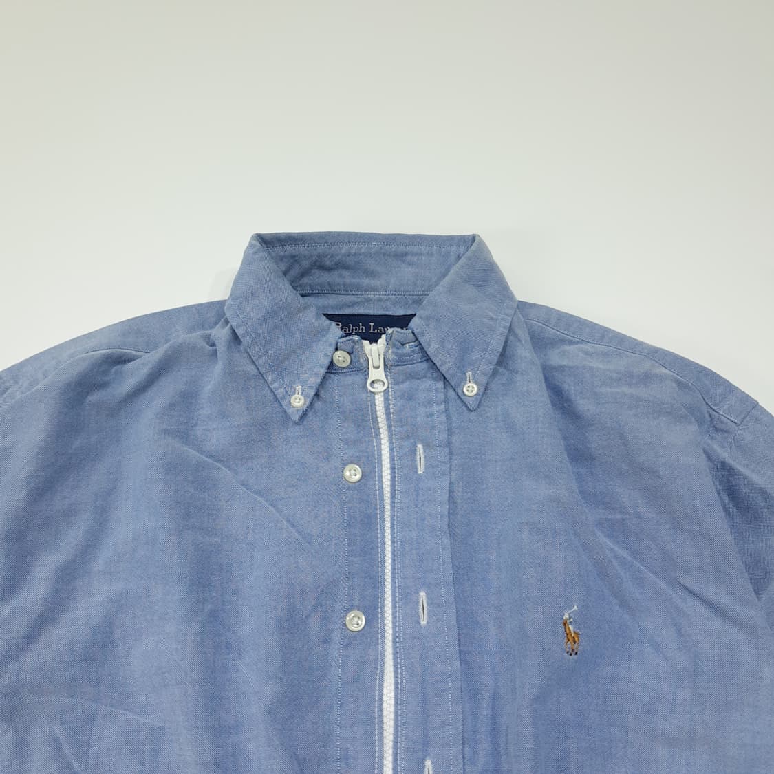 CL907 FREE 폴로 90s 클래식 블루 리메이크 크롭 셔츠 상품이미지2