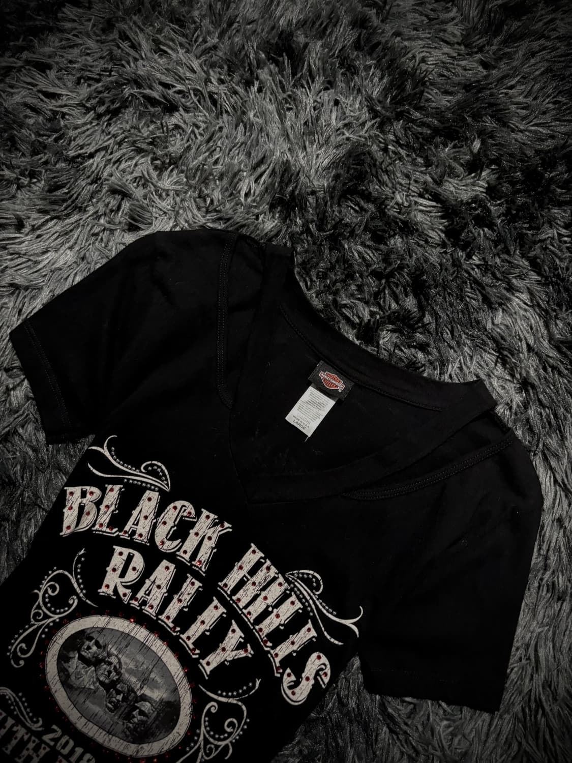 HARLEY DAVIDSON 레터링 레드 큐빅 V넥 블랙 빈팔 티셔츠 상품이미지3