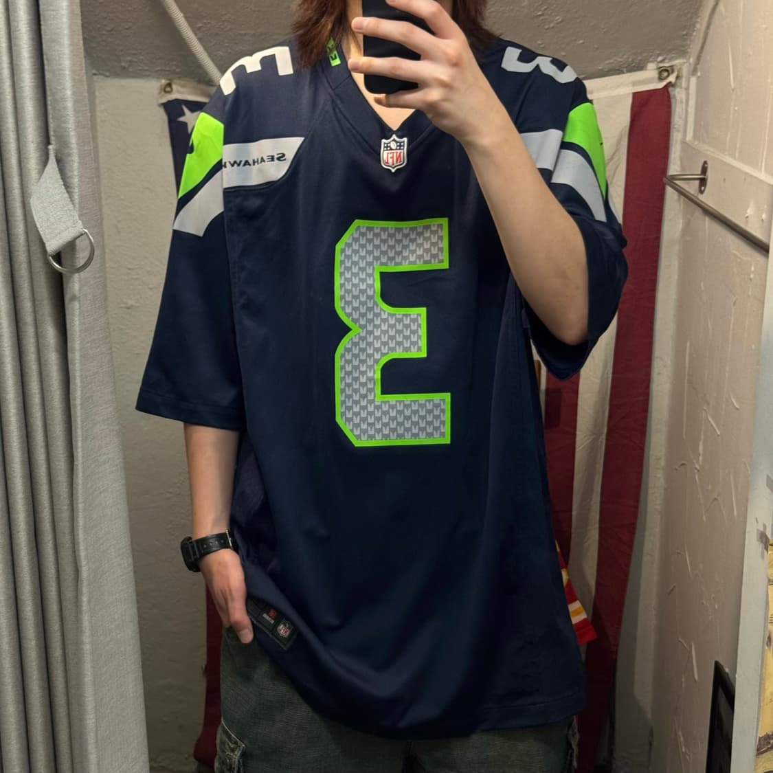 나이키 NFL 시애틀 시호크스 러셀 윌슨 게임 반팔 저지 네이비 상품이미지1