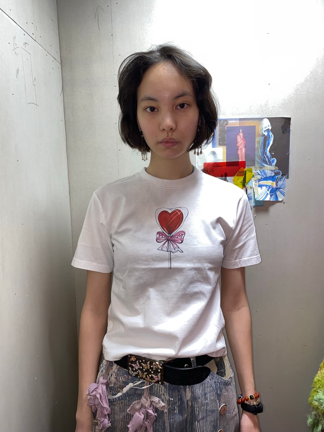 [MSGM] 빈티지 하트 롤리팝 그래픽 화이트 티셔츠 상품이미지1