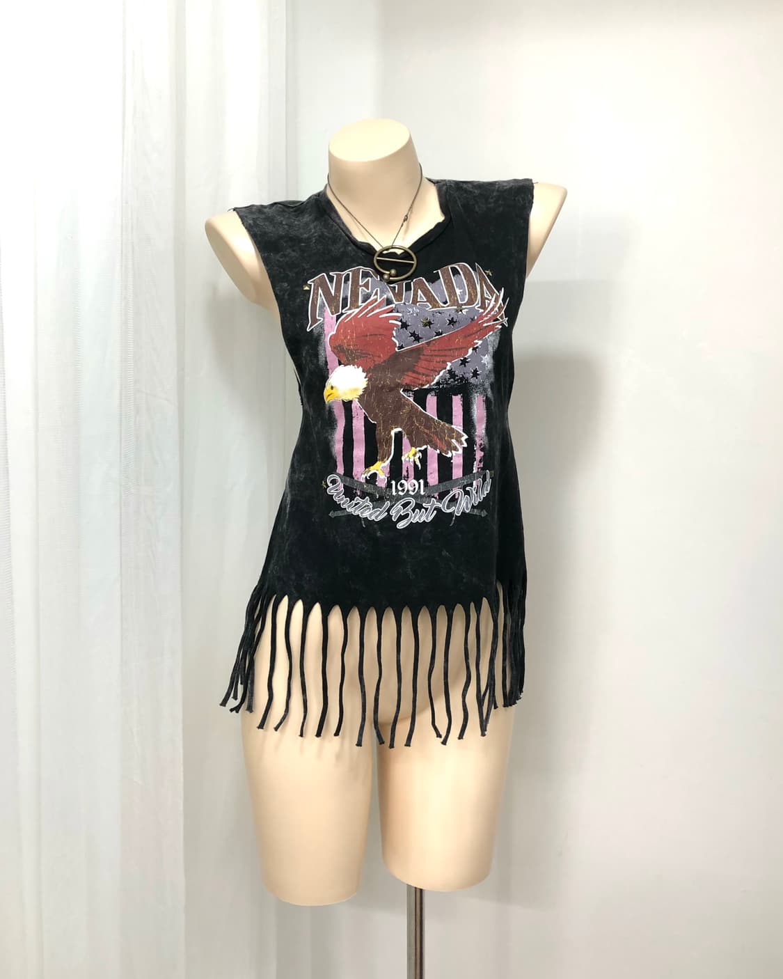 charcoal graphic print tassel sleeveless 상품이미지2