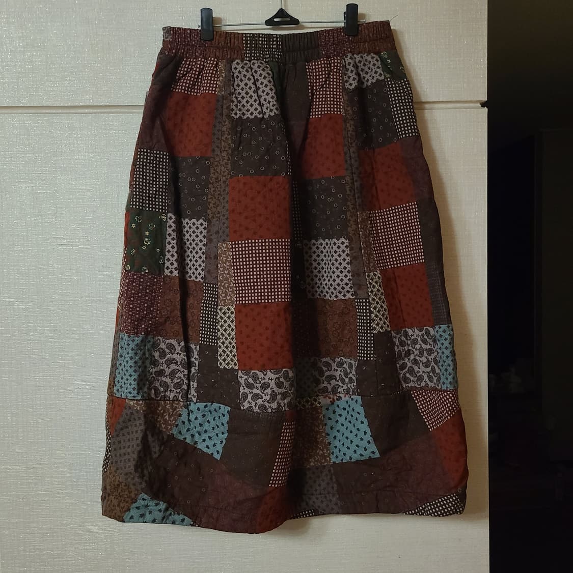 빈티지 사각 패치워크 프린팅 항아리 벌룬핏 누빔 롱스커트 치마 모리걸 상품이미지5
