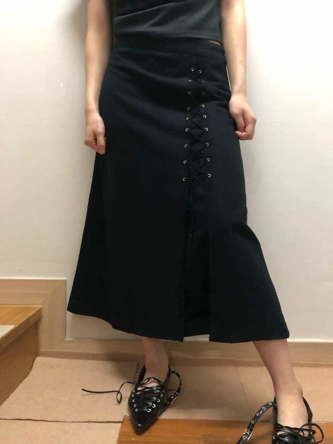 빈티지 블랙 아일렛 울 롱 스커트 상품이미지3