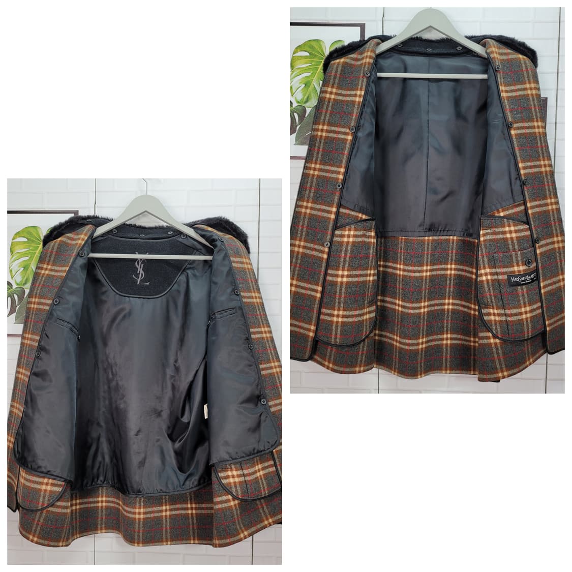 90s YSL 입생로랑 하링턴 퍼 카라 울 집업 자켓 100사이즈 상품이미지7